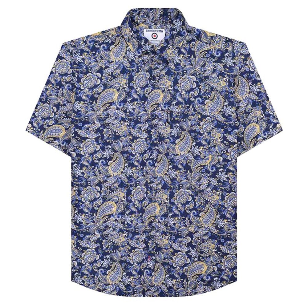 Lambretta Mens Paisley Short-Sleeved Shirt / Navy/White